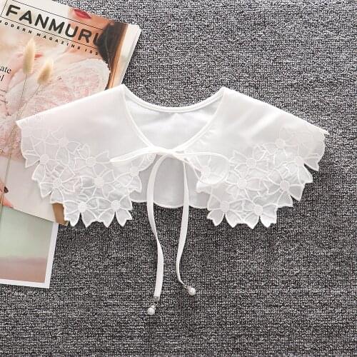 Linbaiway White Embroidery Fake Collar Women False Collar Female Necklace Choker Shawl Wrap Detachable Collar Bowtie Decor