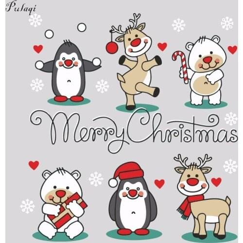 Pulaqi Cute Animal Celebration Iron On Transfer Vinyl Patches Merry Xmas Cartoon Heat Thermal Transfer For Kids Clothes DIY F