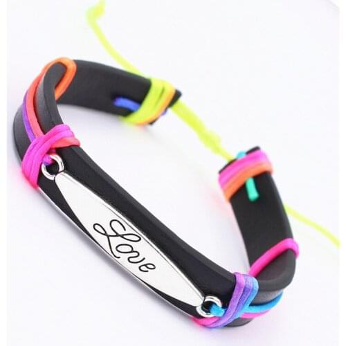 Handmade Fashion Cute Tibetan LOVE letter Leather bracelet wish Gift for Sister Daughter Mom Family Christmas Bracelets