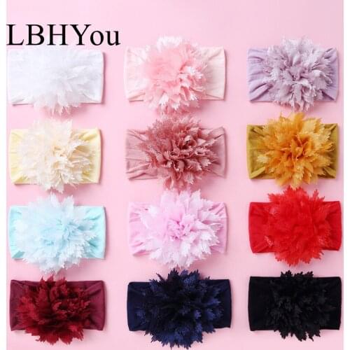 Fashion Flowers Wide Nylon Turban Headwraps Super Soft Newborn Baby Girls Headbands Winter Elastic Faux Floral Hair Accessory
