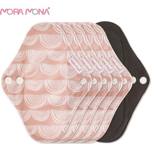 Mora Mona Reusable Bamboo Charcoal Periods Cloth Pad Washable Female Sanitary Napkin 5 Pcs