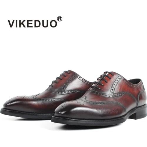 VIKEDUO Full Brogue Handmade Mens Oxford Shoes Genuine Leather Brown Wedding Office Party Mans Footwear Luxury Zapato de Hombre