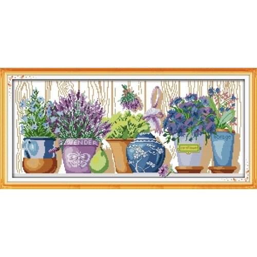 The Pottings on Windowsill Canvas Cross Stitch Kits Printed Embroidery DIY Handmade Needle Wall Set Home Decor Paintings