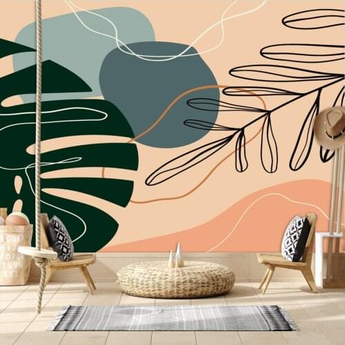 Custom Nordic Leaf Painting Wallpapers for Living Room Girls Murals Walls Paper In Rolls Vinyl Stickers Self Adhesive Decors