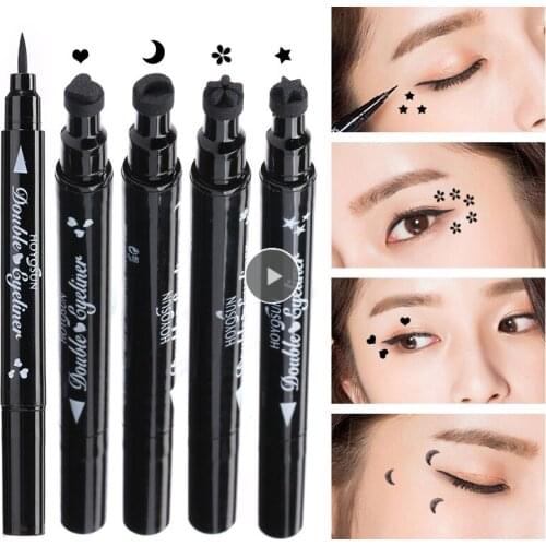 Double Head Eyeliner Stamp Eyeliner Pen Moon Heart Flower Black Eyeliner Waterproof Eyeliner Pencil Korean Makeup Cosmetics TSLM