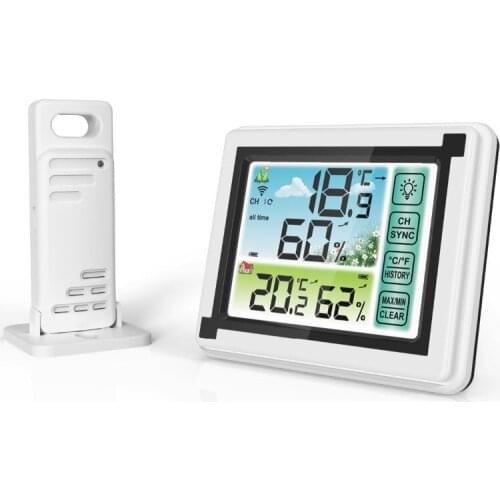 Touch Screen Weather Station Color Screen Indoor and Outdoor Wireless Backlight Thermometer Hygrometer Wall Desk Weather Clock