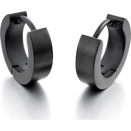 Stainless Steel Stallion Aro Hoop Huggie Earrings Black Polished Man