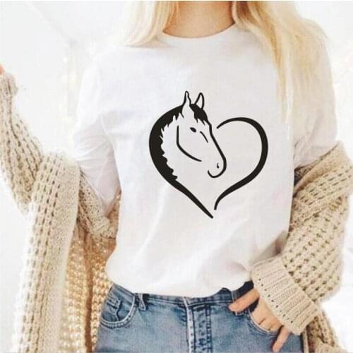Funny horse pattern printed T-shirt womens short sleeve black white pink tees casual Harajuku plus size cotton T-shirts tops