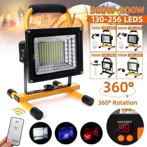 500/800/900W LED Portable Rechargeable Floodlight Waterproof Spotlight Battery Powered Searchlight Outdoor Work Lamp Camping