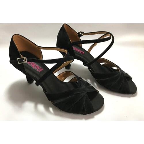 7.5cm heel Black Latin Dance Shoes For women Salsa shoes pratice shoes comfortable latin shoes MS6224BLS Genuine leather