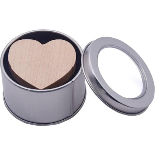 USB 2.0 with Box Wooden Love Heart Model Usb Flash Drive Memory Stick 64GB 16GB 32GB 4GB Wedding Gifts Custom Logo Pendrive