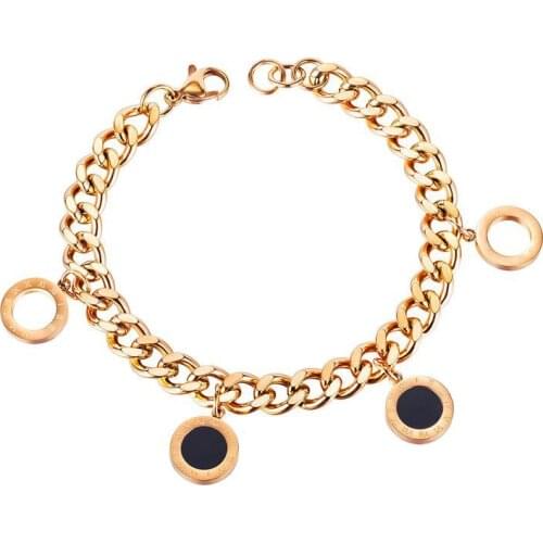 Retro Shell Roman Numeral Round Bracelets Stainless Steel Chain Lobster Clasp Wristband for Woman Charm Jewelry