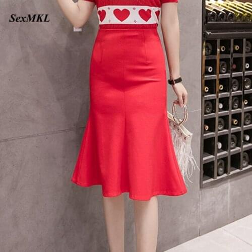 SEXMKL Plus Size Jupe Femme Womens Black Skirts 2020 Fashion High Waist Ruffle Skirt Korean Office Women Sexy Midi Pencil Skirt