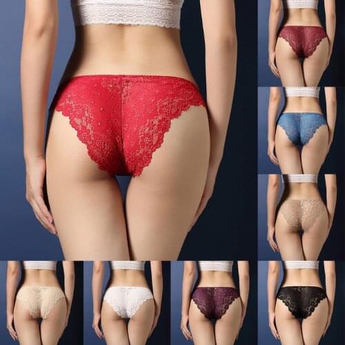 Womens Erotic Sheer Floral Lace Panties Thong Low Rise Transparent Cheeky Underwear Briefs Seamless Scalloped Lingerie