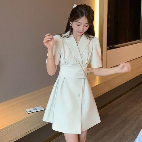 Woman Dresses Short Sleeve Tailored Collar Dress Women 2021 Summer Suit Skirt Women Vestido De Mujer Femme Robe