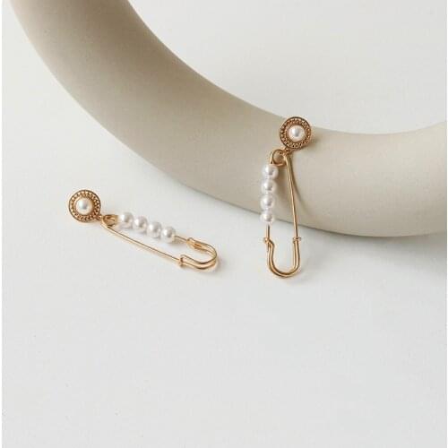 Ladies Spring Pearl Shell Brooch Exaggeration Big Earrings European American Creative Baroque Retro Designer Long Brass Jewelry