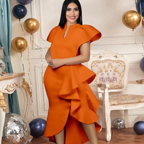 Party Dresses Women Evening Elegant Ruffles Slit Patchwork Sexy Cloak Short Sleeve V Neck Cocktail Night Club Bodycon Dress 2021