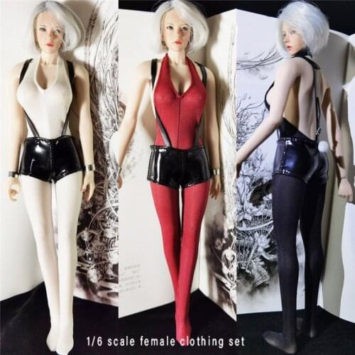 1:6 Soldier Clothes Female Accessories Sexy Velvet One-piece Bodysuit Faux Leather Strap Shorts for 12 inch Figure Body