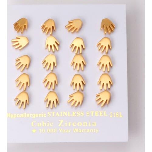 10 Pairs Piercing Jewelry Accessories Baby Girl Earring Fahsion Jewelry Stainless Steel Hand Shape Push Back Stud Earring Brinco