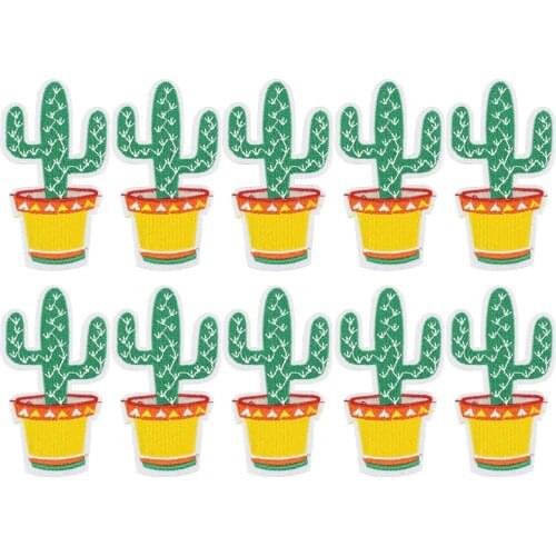 10 PCS Cute Cactus Patches Iron Embroidered Patch for Clothing Plants Applique Sewing Accessories Badge DIY Dress Shirt Bag Shoe