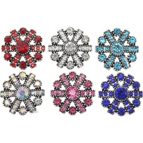 10PCS New Snap Jewelry Rhinestone Flower For Women Antique Silver color 18mm Alloy Buttons Jewelry Fit DIY Snap Bracelet