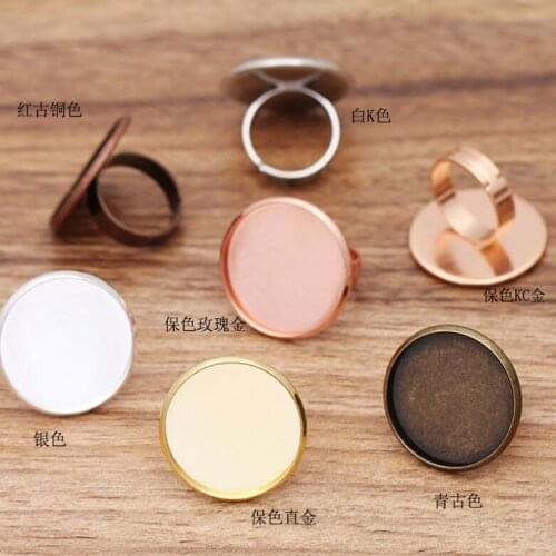 100pcs into 25mm round tray bezel ring 5mm wide adjustable ring blanks findings cabochon ring base ring settings accssories