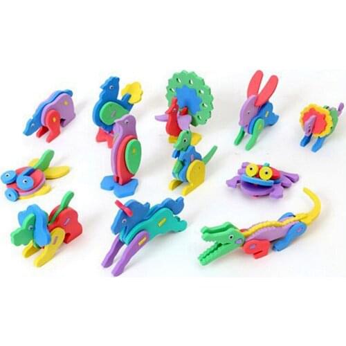 2Pcs/lot Creative 3D EVA Foam Animal Puzzle Handmade Intelligence Development Jigsaw Toys for Children Random style color