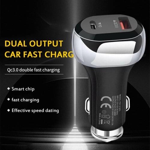 20W Charger Quick Charge QC3.0 Mobile Phone Charger Portable 2 Port USB+Type-C PD Fast Car Charger Car Accessories