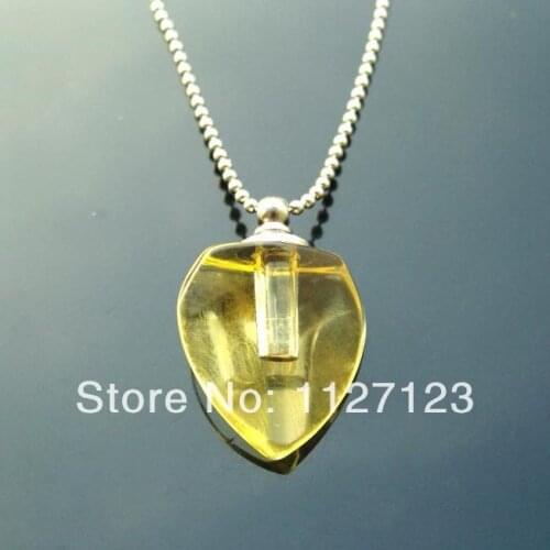 25pcs/lot yellow Faceted heart Rice vials pendants rice vial pendant perfume empty glass bottle glass spray perfume bottle