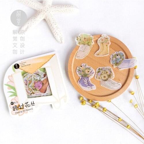 45 Pcs/Pack Passing The Flowers Decorative Stickers Cartoon Adhesive Stickers Scrapbooking DIY Craft Stickers