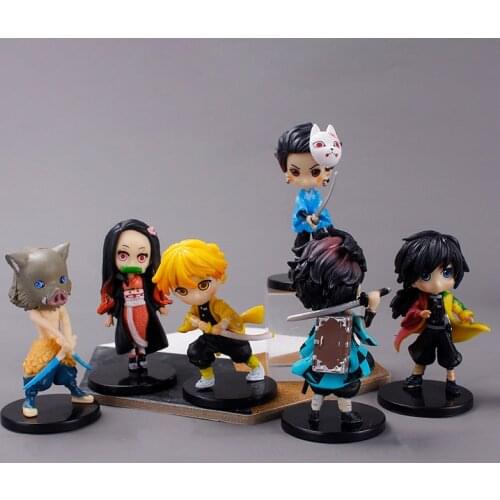 6pcs/set Kawaii Demon Slayer PVC Japan Anime Action Figure Model Toy Cute Yaiba Kamado Tanjirou Nezuko Room Decor Doll Boy Gifts