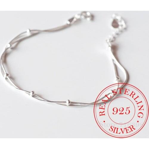925 Sterling Silver Adjustable Double Chain Small Bead Charm Bracelets & Bangle For Women Wedding Gift Femme Jewelry