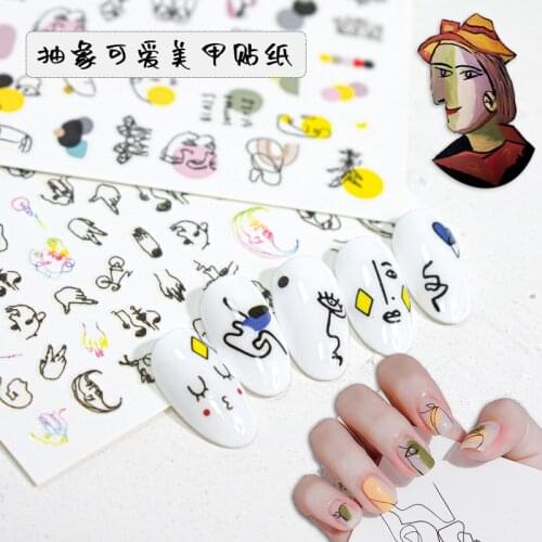 Abstract face Graffiti sticker for nail art decoration wave lines human face pringing self glue nail decal YJ023