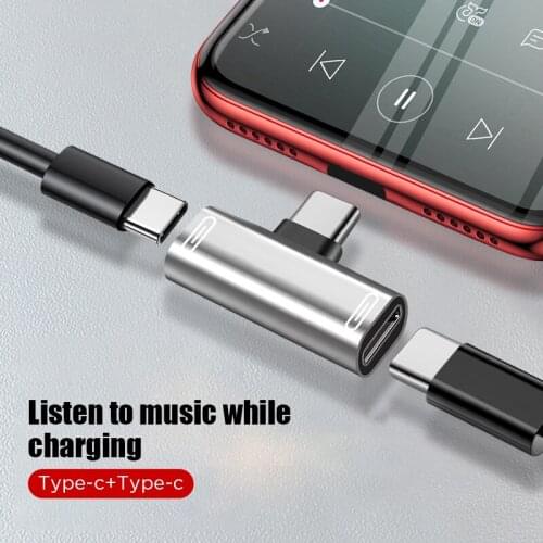 Audio Type C Adapter Converter for Xiaomi Redmi Dual Type C Jack for Earphone Listen Music + Charging Headphone Converter