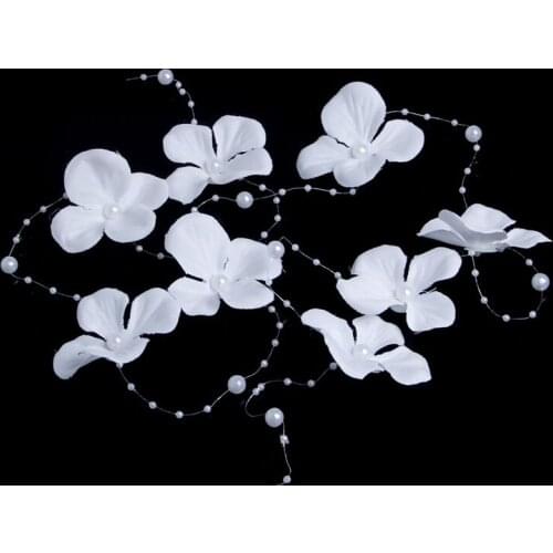 White Flower Pearl Bead Wedding Bridal Garland Frontlet Headpiece Hair Accessory C1FE
