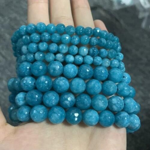 Natural Facted Blue Chalcedony Stone Beads for Jewellery Making Diy Accessories Bracelet 15'' inch 4/6/8/10/12mm