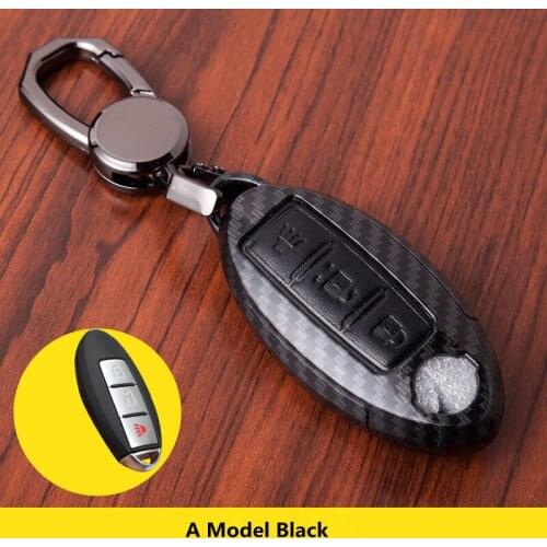 Carbon fiber Leather Car Key Case For Nissan Qashqai Juke Note Almera Teana Tiida Murano Pathfinder First Key Holder shell