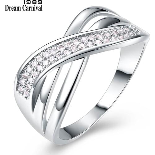DreamCarnival 1989 New Cross Design Women Braided Rhodium Gold Color Zircon Paved Anillos Drop Shipping Stacking Rings YR6888