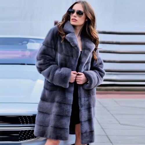 90cm Long Natural Mink Fur Coat with Turn-down Collar Winter Fashion High Quality Genuine Mink Fur Coat Full Pelt Fur Overcoats