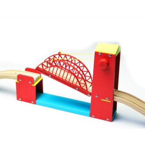 EDWONE Red Suspension Bridge Slot Wooden Railway Train Circular Track Accessories fit for Biro