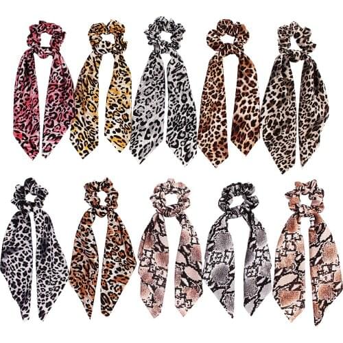 Women Girl Elastic Hairbands Scrunchie Streamer Accessories Scrunchies leopard print Turban Ponytail Hair Ties 50pcs F506B