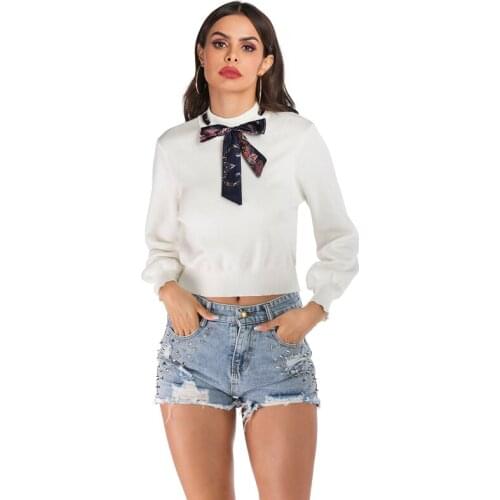 European And American Cross-border Foreign Trade 2020 Autumn And Winter New Pullover Bow Long-sleeved Knit Sweater Women