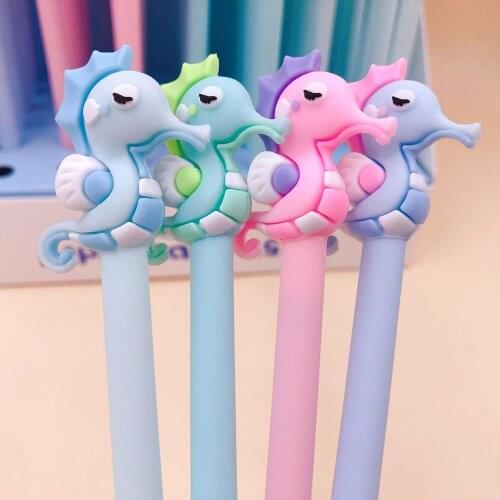 48 pcs/lot Creative Hippocampus Gel Pen Cartoon 0.5 mm black ink Signature Pens School Office writing Supplies Promotional Gift