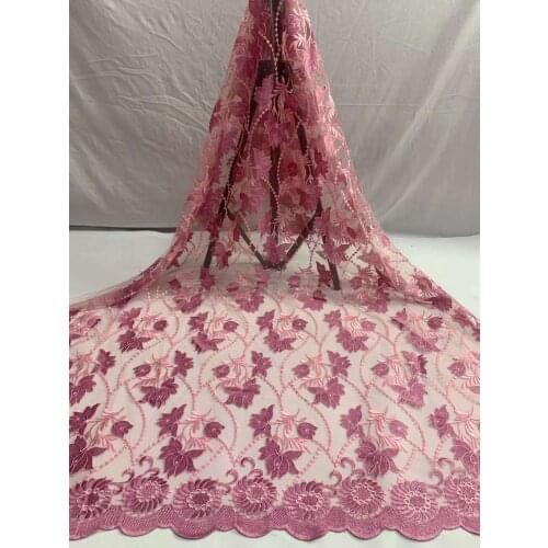 Hot Sale African Mesh Lace Fabric Leaf Flowers Tulle Embroidery Craft Sewing Design Supplies Banquet Party Wedding Dress 5 Yards