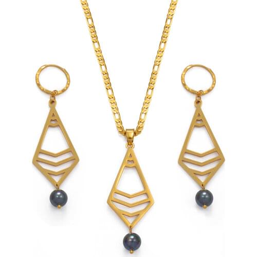 Anniyo Hawaiian Pearl Jewelry Set Necklaces and Earrings Women Girl Gold Color Micronesia Marshallese Guam Hawaii Gifts #102821