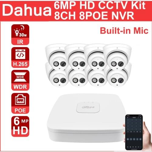 Dahua CCTV kit POE NVR HD 6MP NVR4104-P-4KS2 IP Camera IPC-HDW4631C-A 4CH Motion detection APP P2P Built-in Mic