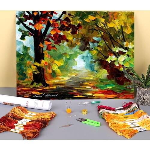 Summer Forest Printed Canvas 11CT Cross Stitch Patterns Embroidery DMC Threads Hobby Handiwork Handmade Painting Gift Needle