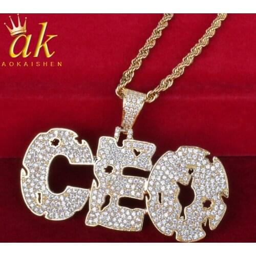 Custom Name Copper coins hollow Letters Hip Hop Pendant Chain Gold Color Bling Zirconia Mens Hip Hop Pendant Jewelry