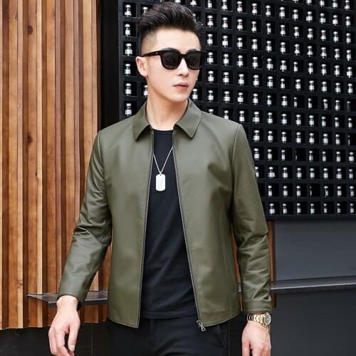 2020 New Mens Sheepskin Coat Genuine Leather Jacket Men Spring Autumn Slim Fit Short Mens Leather Jackets SY1906F J3918