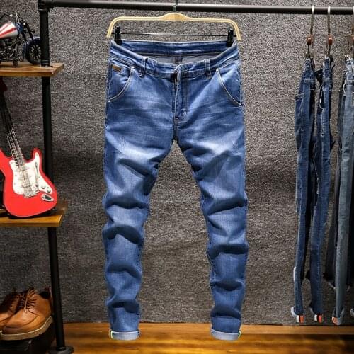 Mens Fashion Casual Jeans Drawstring Slim Denim Jogging Hip-hop Tight Jeans Solid Color Mens Street Stretch Denim Trousers